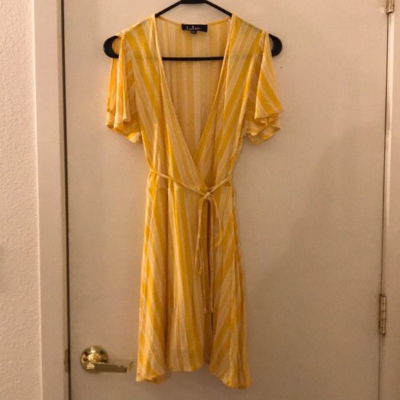 Lulus Sun Times Yellow Striped Wrap Dress - Picture 5 of 5